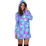 Teal Purple Mermaid Scales Pattern Print Hoodie Dress GearFrost