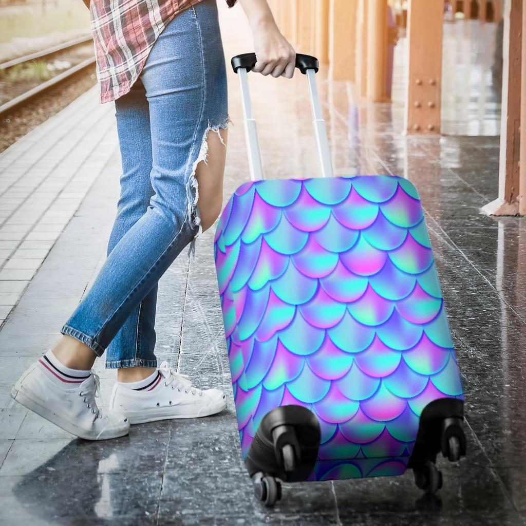 Teal Purple Mermaid Scales Pattern Print Luggage Cover GearFrost