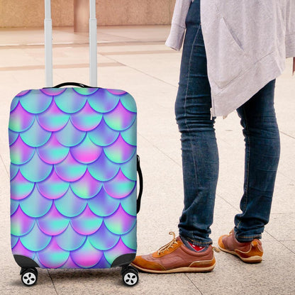 Teal Purple Mermaid Scales Pattern Print Luggage Cover GearFrost