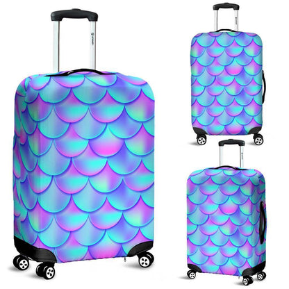 Teal Purple Mermaid Scales Pattern Print Luggage Cover GearFrost