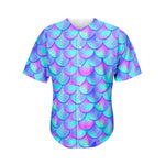 Teal Purple Mermaid Scales Pattern Print Men's Baseball Jersey