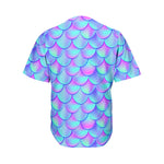 Teal Purple Mermaid Scales Pattern Print Men's Baseball Jersey