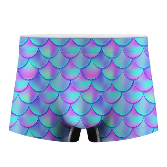 Teal Purple Mermaid Scales Pattern Print Men's Boxer Briefs