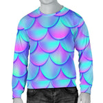Teal Purple Mermaid Scales Pattern Print Men's Crewneck Sweatshirt GearFrost