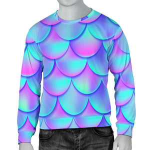 Teal Purple Mermaid Scales Pattern Print Men's Crewneck Sweatshirt GearFrost