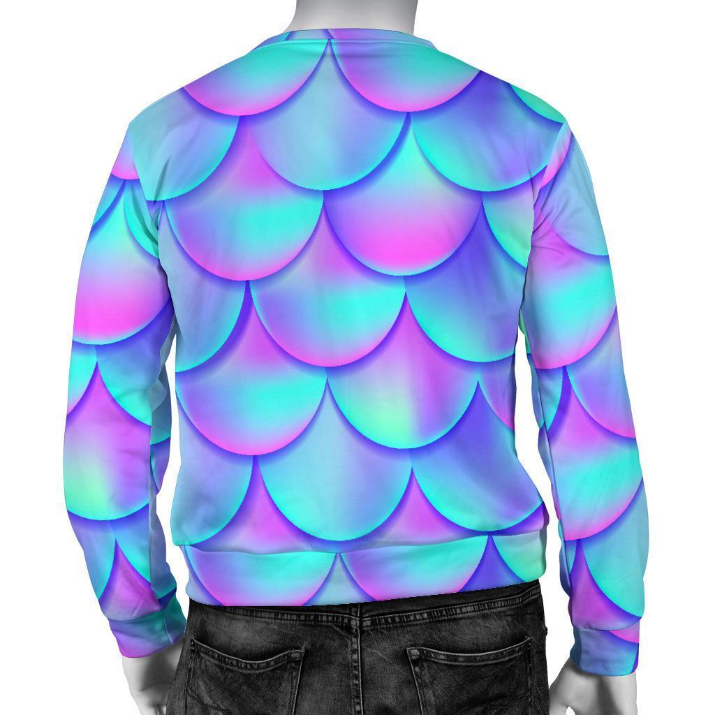 Teal Purple Mermaid Scales Pattern Print Men's Crewneck Sweatshirt GearFrost