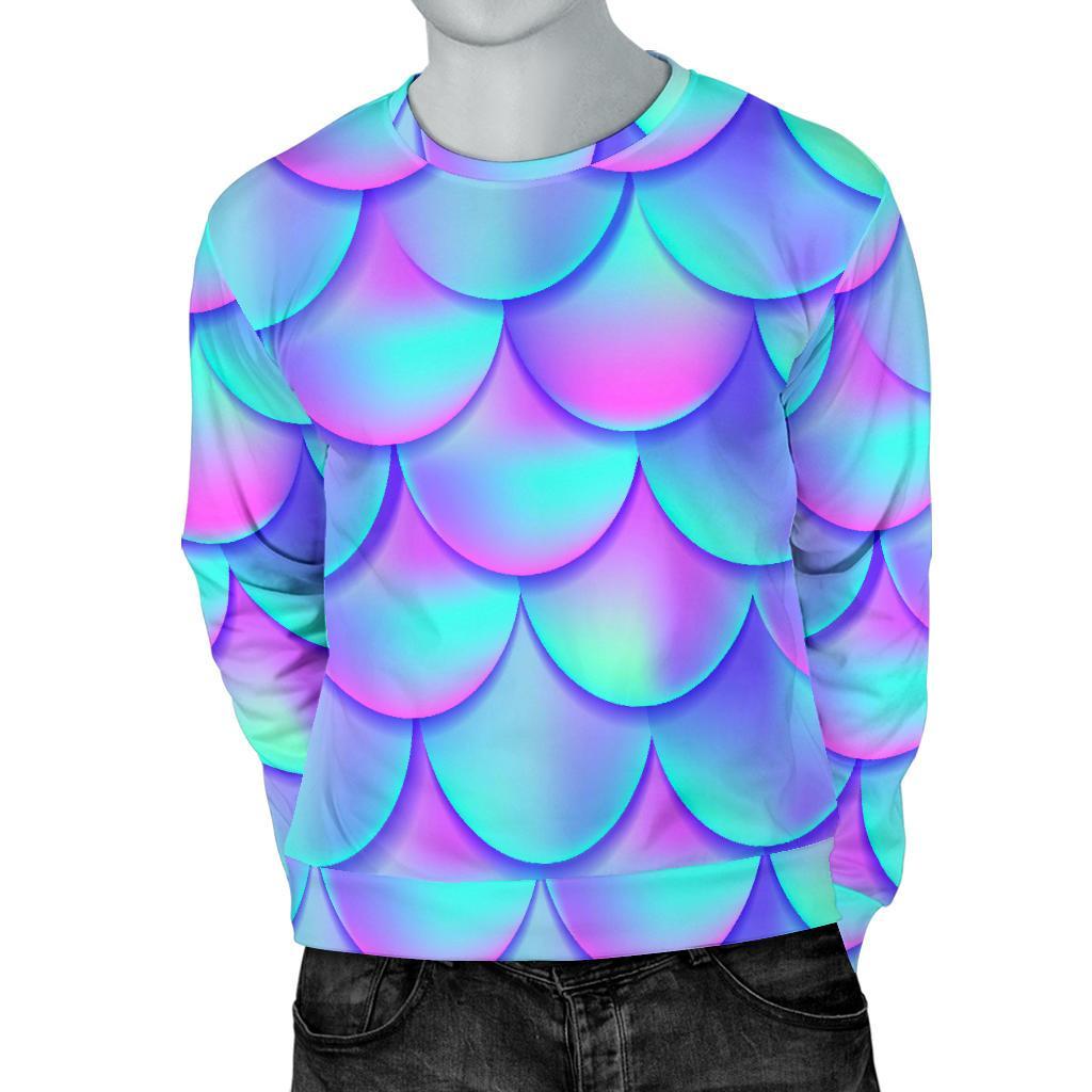 Teal Purple Mermaid Scales Pattern Print Men's Crewneck Sweatshirt GearFrost