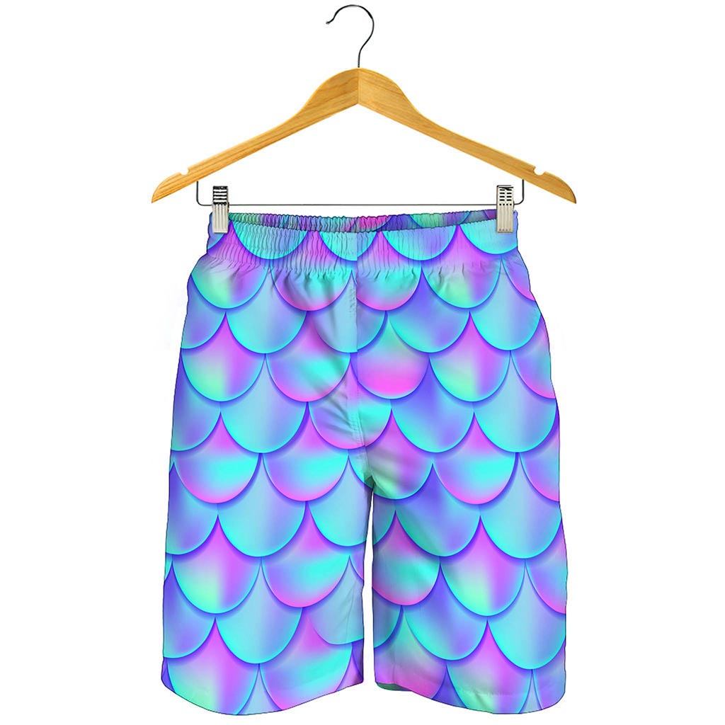 Teal Purple Mermaid Scales Pattern Print Men's Shorts