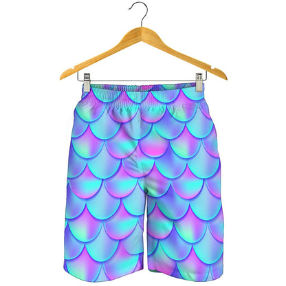 Teal Purple Mermaid Scales Pattern Print Men's Shorts