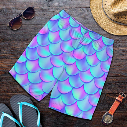 Teal Purple Mermaid Scales Pattern Print Men's Shorts