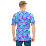 Teal Purple Mermaid Scales Pattern Print Men's T-Shirt