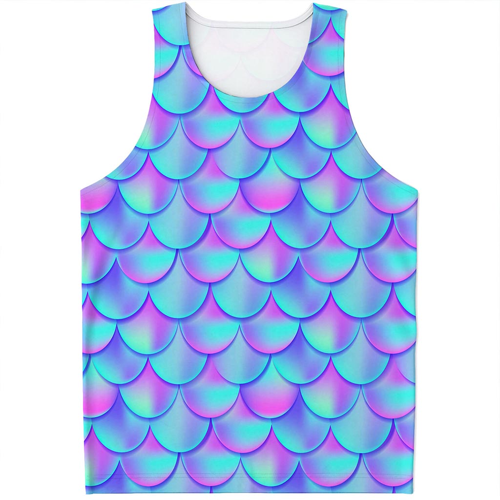 Teal Purple Mermaid Scales Pattern Print Men's Tank Top