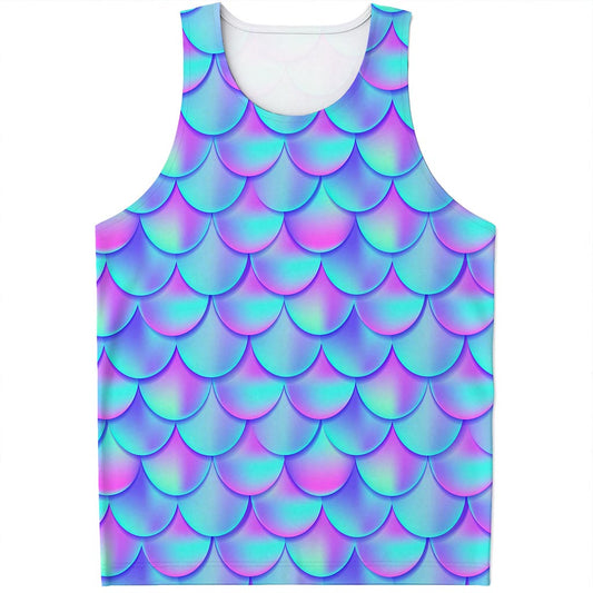 Teal Purple Mermaid Scales Pattern Print Men's Tank Top