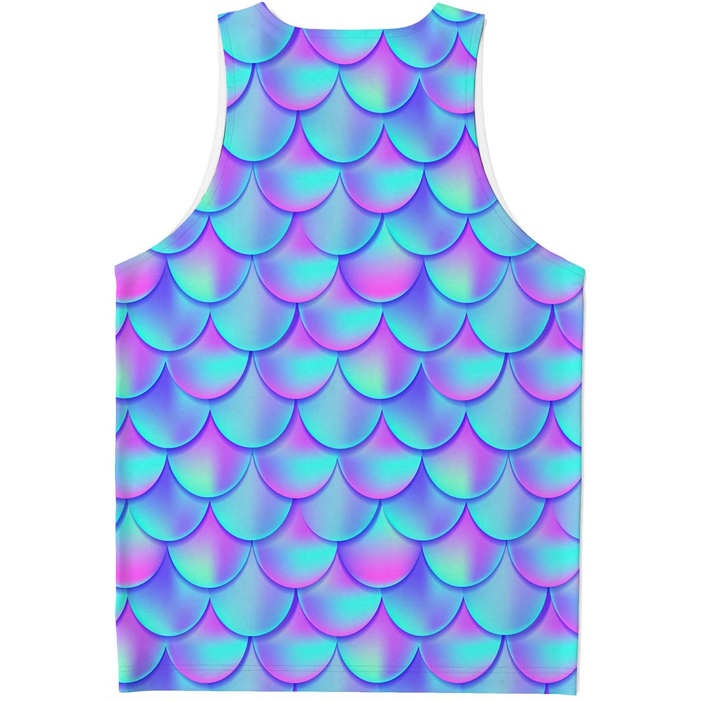 Teal Purple Mermaid Scales Pattern Print Men's Tank Top