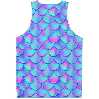 Teal Purple Mermaid Scales Pattern Print Men's Tank Top