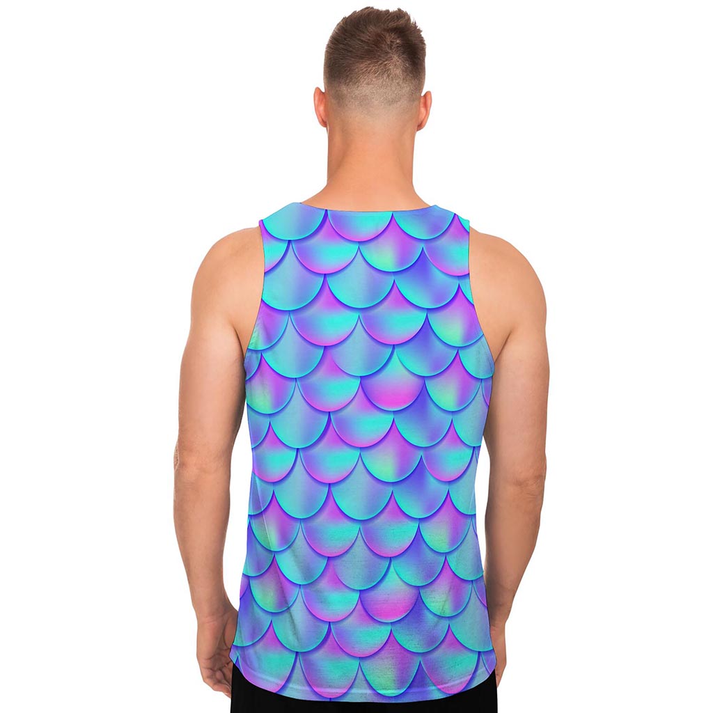 Teal Purple Mermaid Scales Pattern Print Men's Tank Top