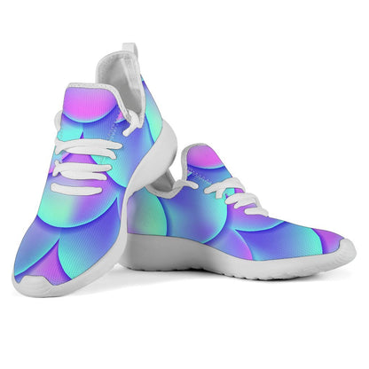 Teal Purple Mermaid Scales Pattern Print Mesh Knit Shoes GearFrost