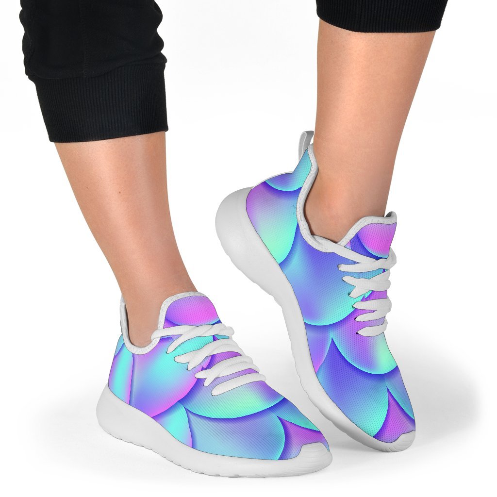 Teal Purple Mermaid Scales Pattern Print Mesh Knit Shoes GearFrost