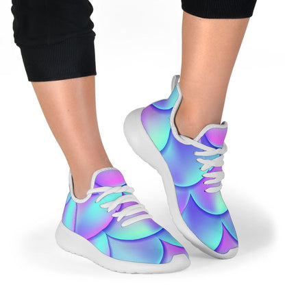 Teal Purple Mermaid Scales Pattern Print Mesh Knit Shoes GearFrost