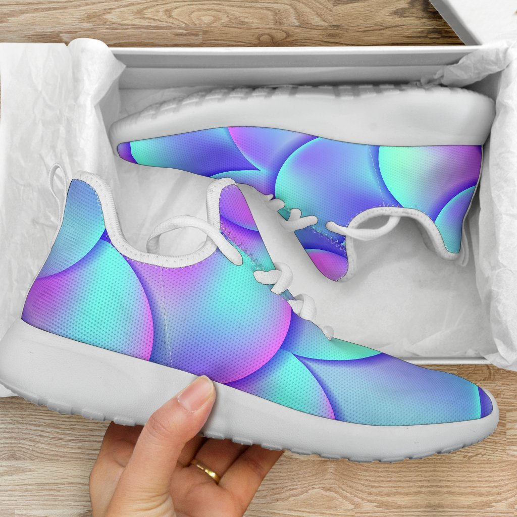 Teal Purple Mermaid Scales Pattern Print Mesh Knit Shoes GearFrost