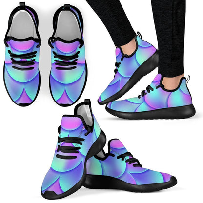 Teal Purple Mermaid Scales Pattern Print Mesh Knit Shoes GearFrost