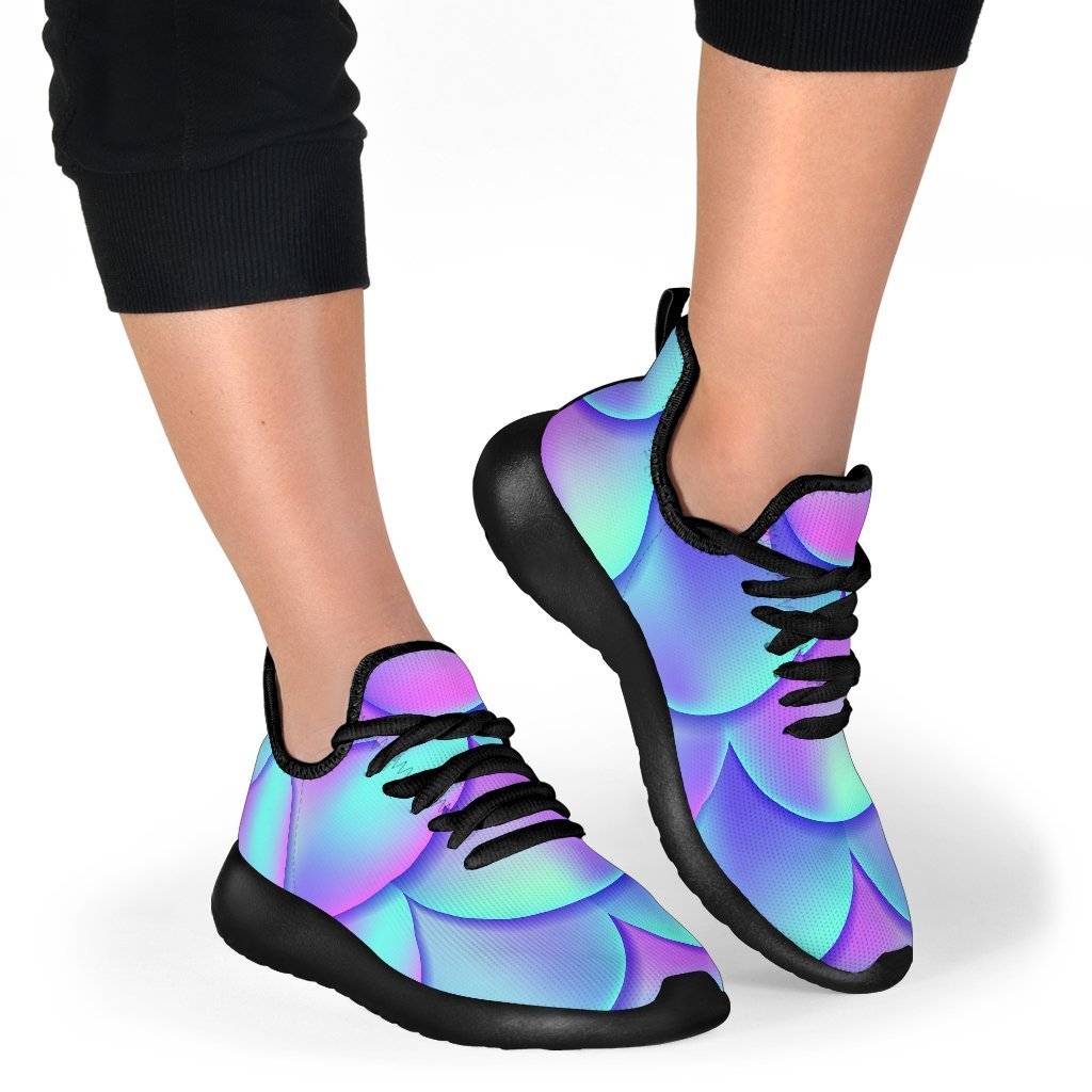 Teal Purple Mermaid Scales Pattern Print Mesh Knit Shoes GearFrost