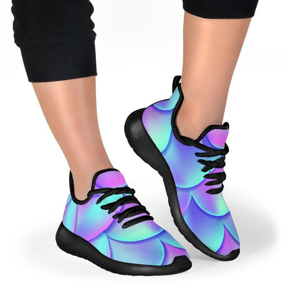 Teal Purple Mermaid Scales Pattern Print Mesh Knit Shoes GearFrost