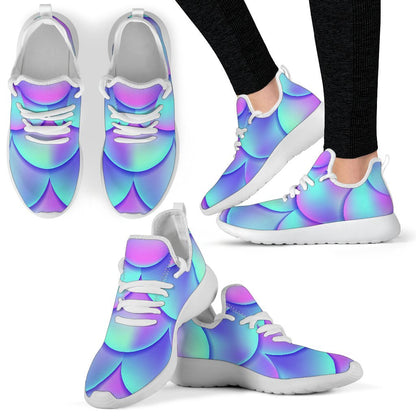 Teal Purple Mermaid Scales Pattern Print Mesh Knit Shoes GearFrost