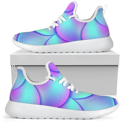 Teal Purple Mermaid Scales Pattern Print Mesh Knit Shoes GearFrost