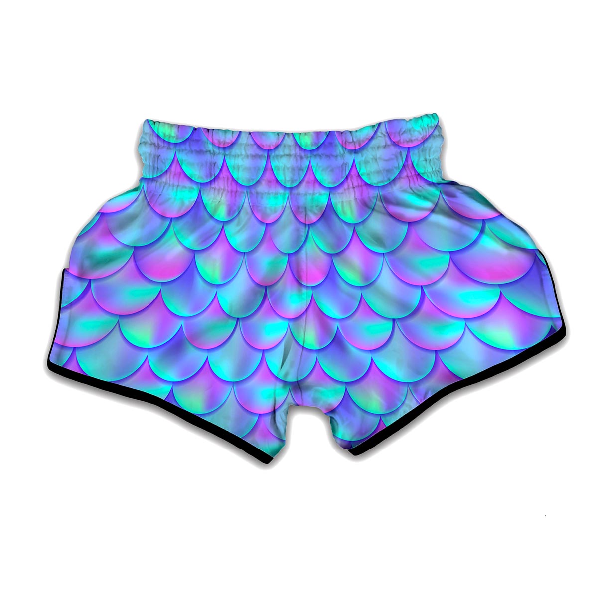 Teal Purple Mermaid Scales Pattern Print Muay Thai Boxing Shorts