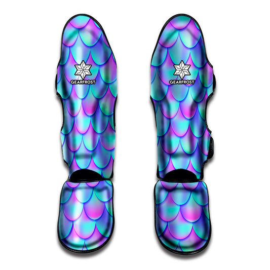 Teal Purple Mermaid Scales Pattern Print Muay Thai Shin Guard