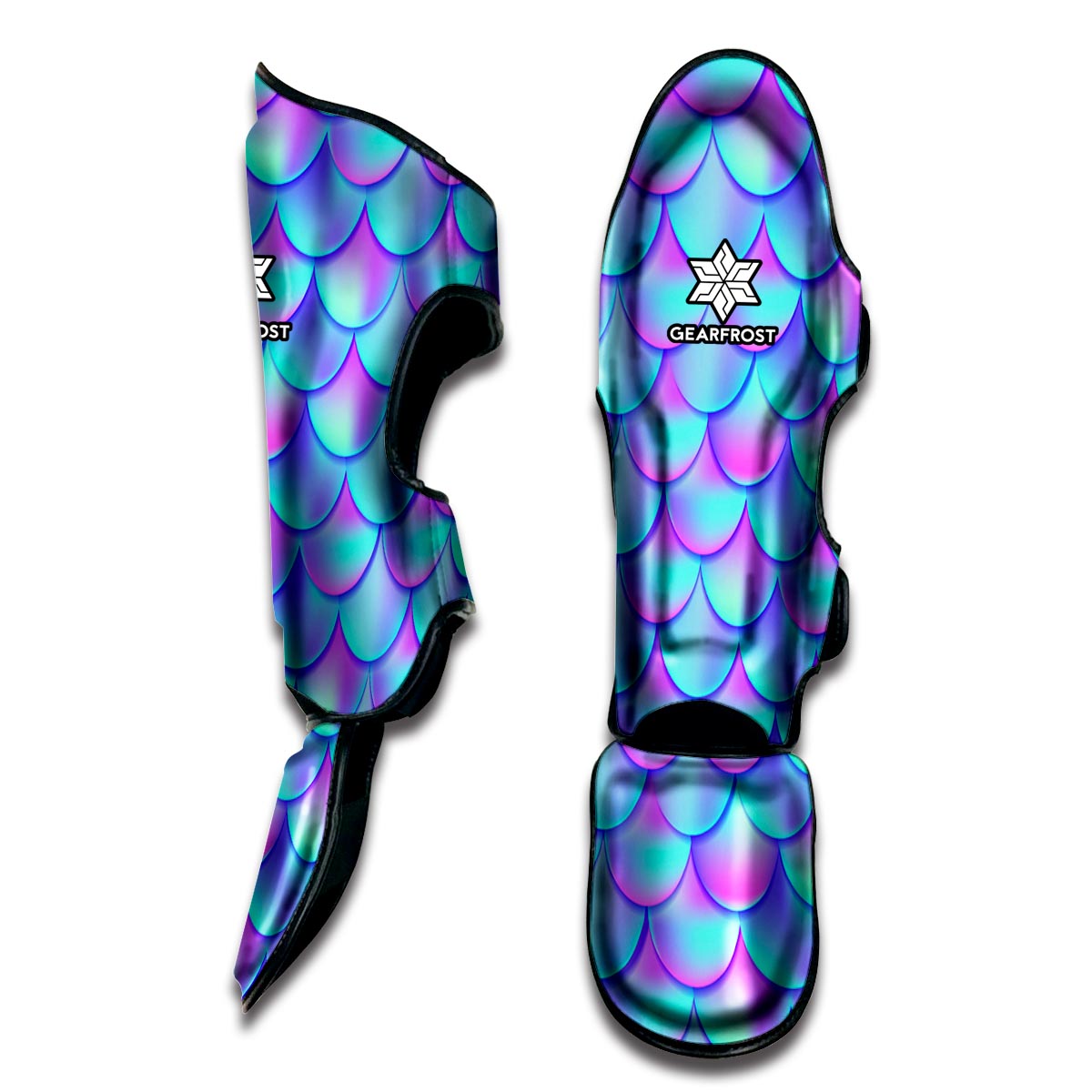 Teal Purple Mermaid Scales Pattern Print Muay Thai Shin Guard