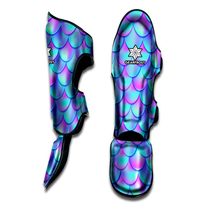 Teal Purple Mermaid Scales Pattern Print Muay Thai Shin Guard