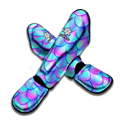 Teal Purple Mermaid Scales Pattern Print Muay Thai Shin Guard