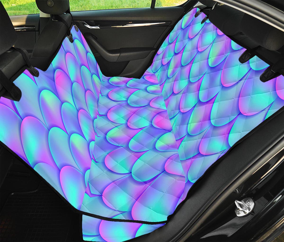Teal Purple Mermaid Scales Pattern Print Pet Car Back Seat Cover
