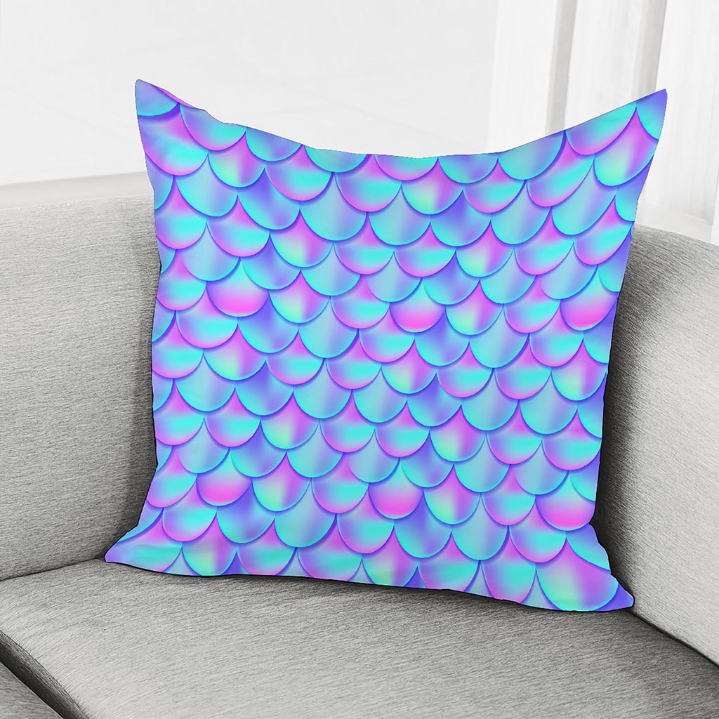 Teal Purple Mermaid Scales Pattern Print Pillow Cover