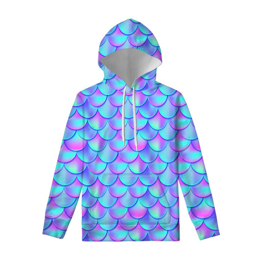 Teal Purple Mermaid Scales Pattern Print Pullover Hoodie
