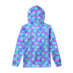 Teal Purple Mermaid Scales Pattern Print Pullover Hoodie