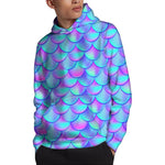 Teal Purple Mermaid Scales Pattern Print Pullover Hoodie