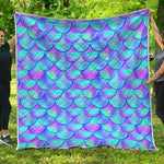 Teal Purple Mermaid Scales Pattern Print Quilt