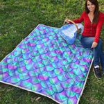 Teal Purple Mermaid Scales Pattern Print Quilt