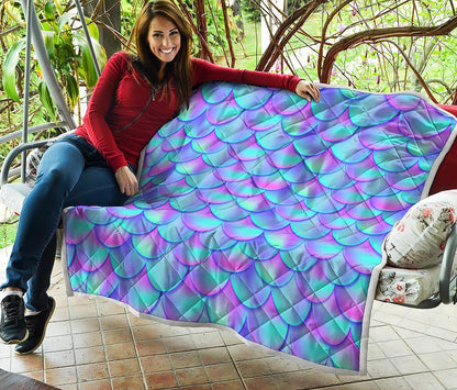 Teal Purple Mermaid Scales Pattern Print Quilt