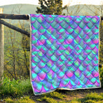 Teal Purple Mermaid Scales Pattern Print Quilt