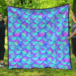 Teal Purple Mermaid Scales Pattern Print Quilt
