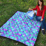 Teal Purple Mermaid Scales Pattern Print Quilt