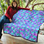 Teal Purple Mermaid Scales Pattern Print Quilt
