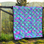 Teal Purple Mermaid Scales Pattern Print Quilt