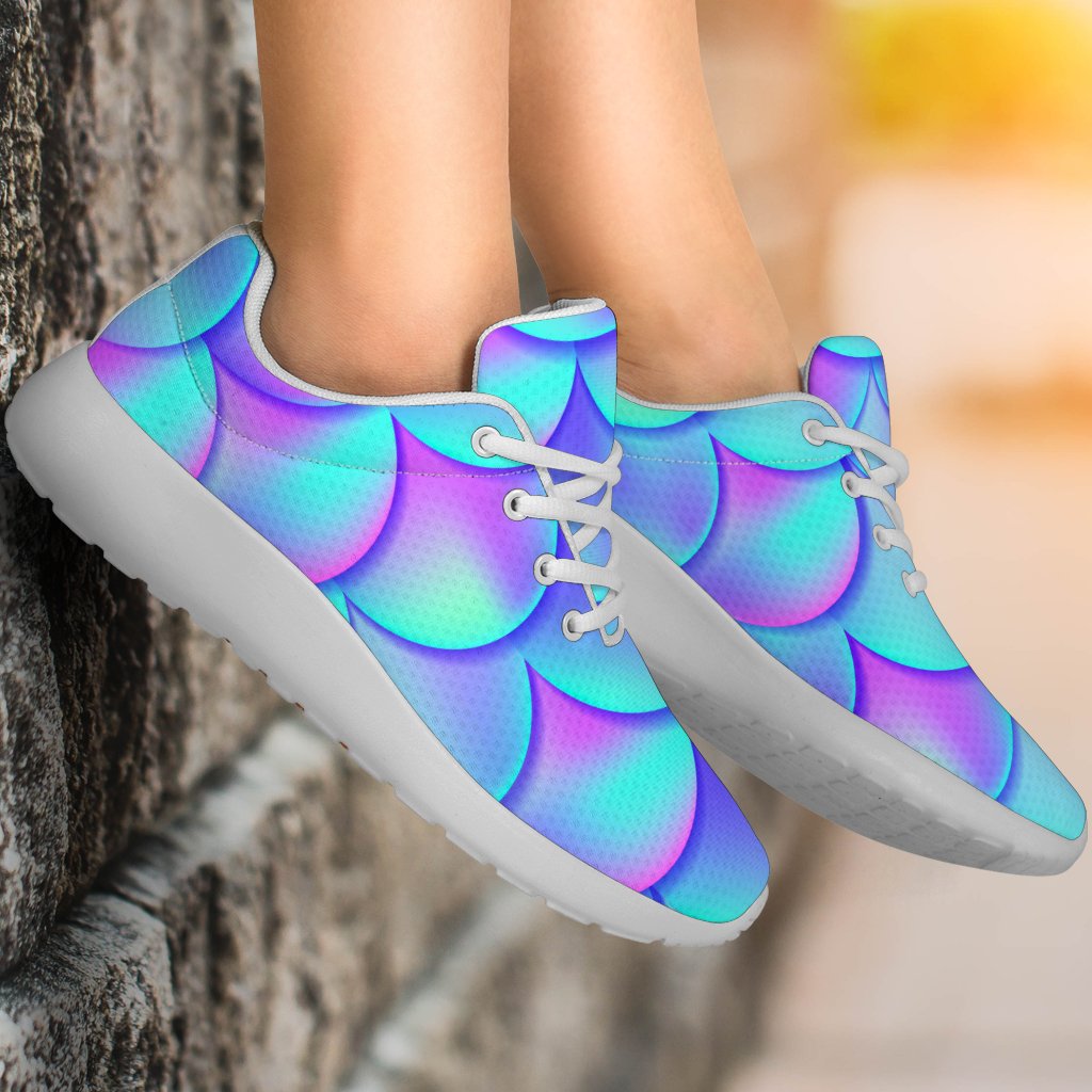 Teal Purple Mermaid Scales Pattern Print Sport Shoes GearFrost