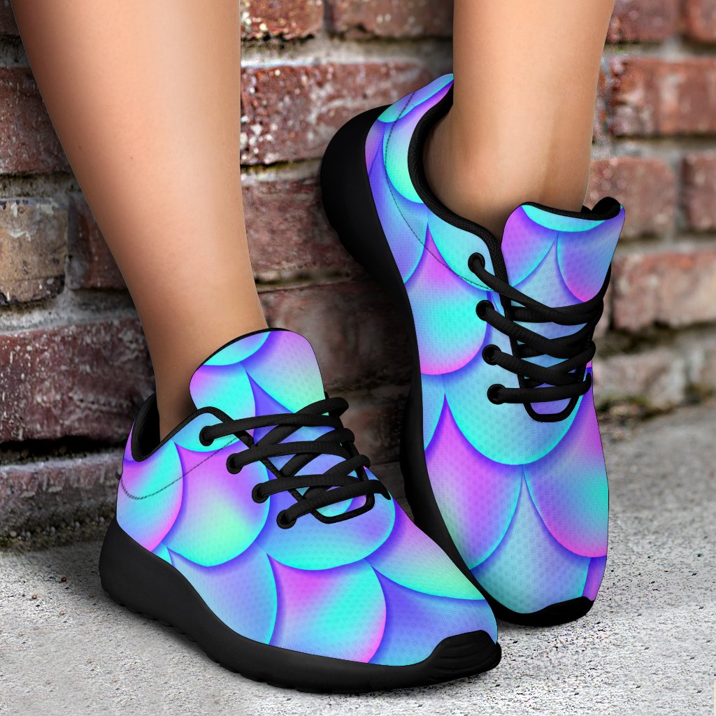 Teal Purple Mermaid Scales Pattern Print Sport Shoes GearFrost