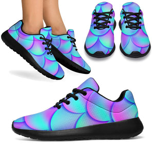 Teal Purple Mermaid Scales Pattern Print Sport Shoes GearFrost